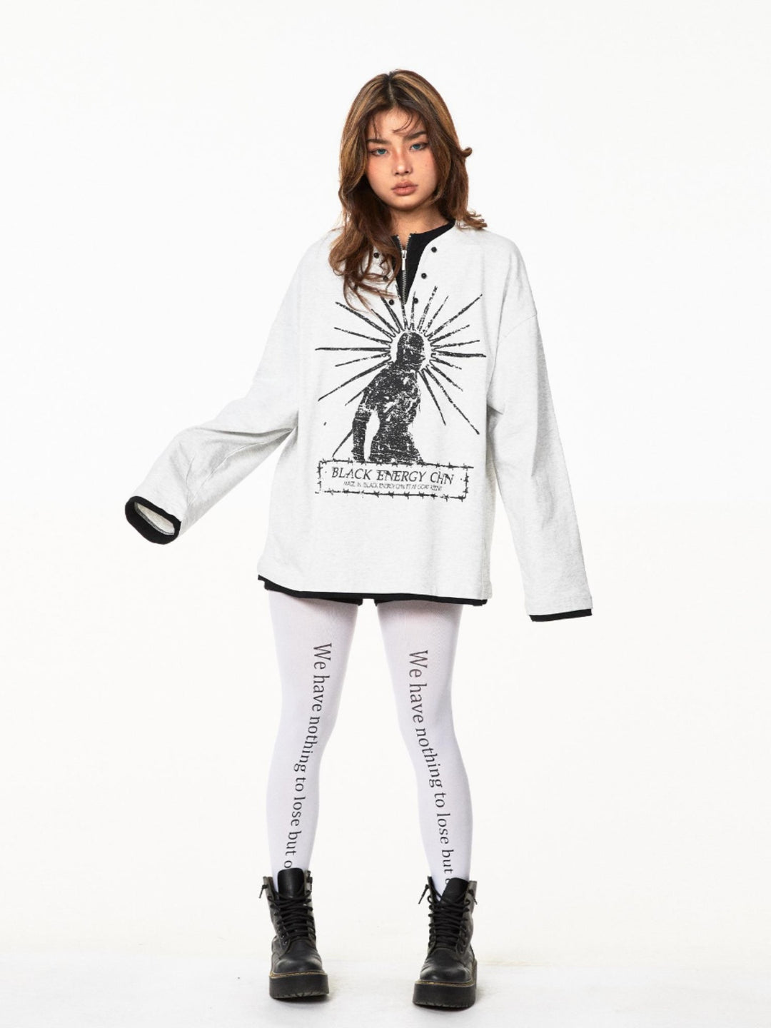Printed Long-Sleeve Turtleneck Top