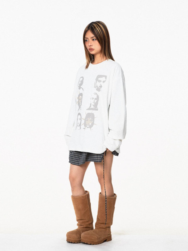Long-Sleeve Cartoon Portrait Sweatshirt
