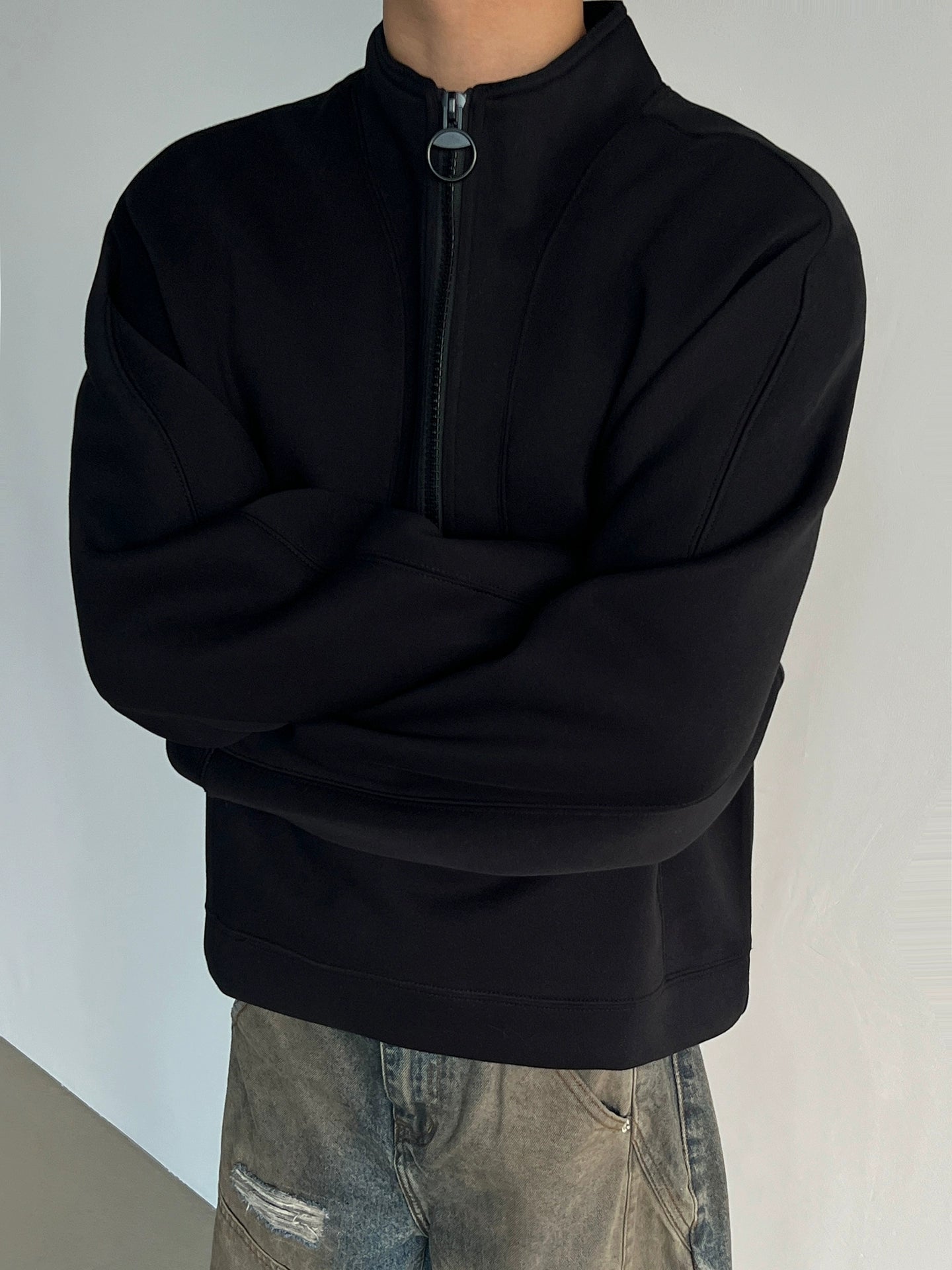 Yarım Fermuarlı Yüksek Yaka Boxy Sweatshirt 