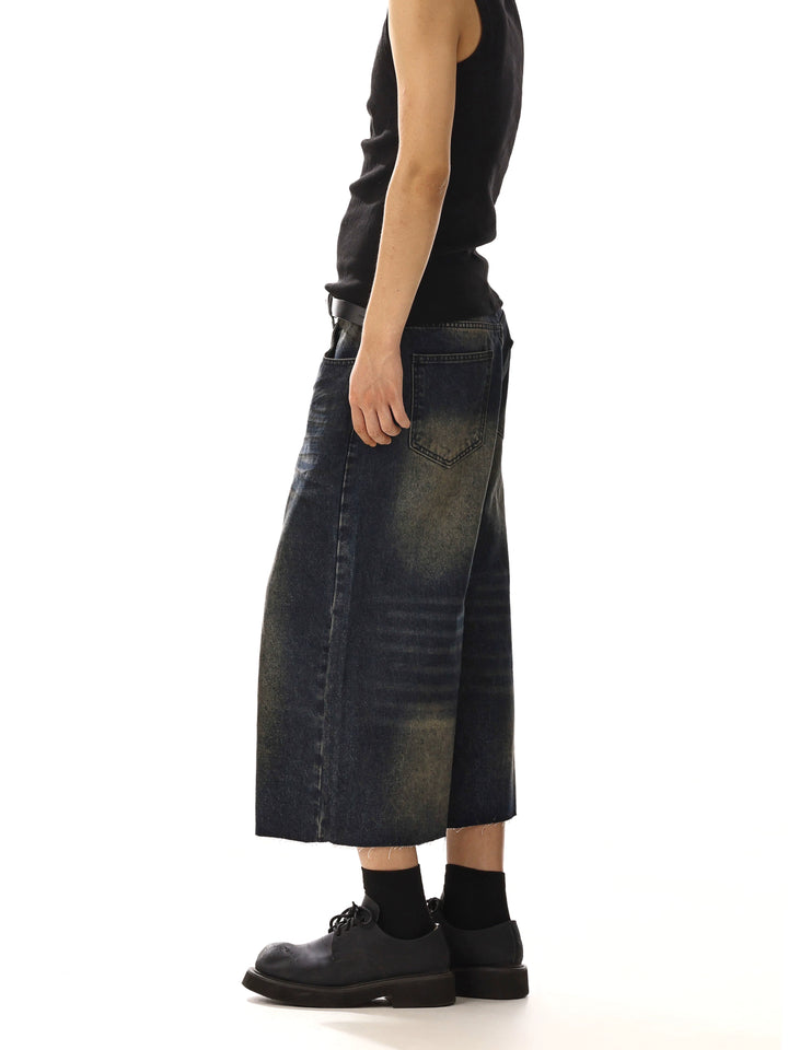 Weite leg lässige Denim Sieben-Punkte-Hosen 