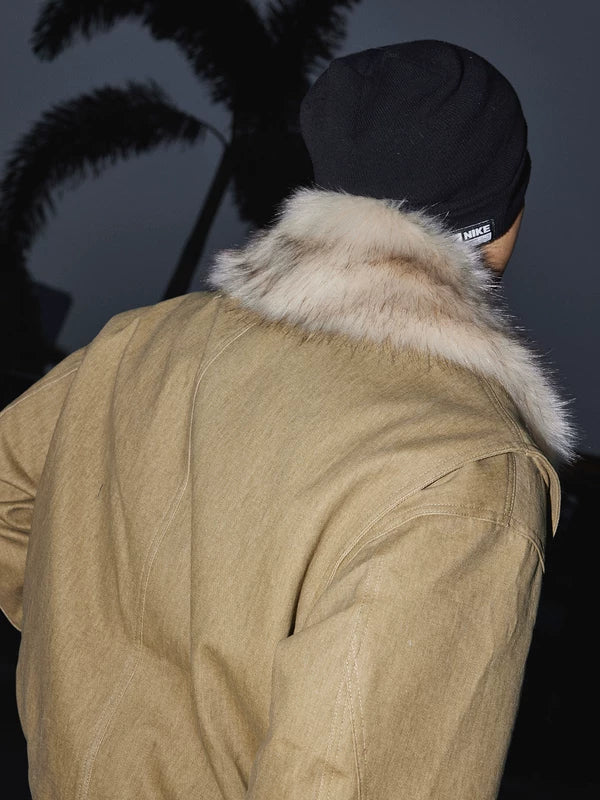 Fur Collar Cotton-Padded Work Jacket