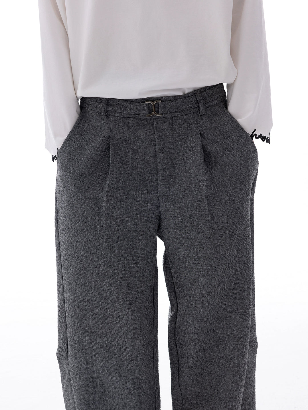 Textured Wide-Leg Casual Pants