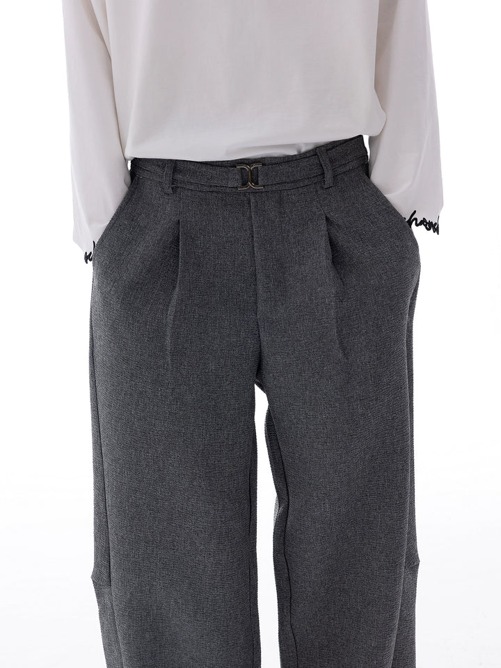 Textured Wide-Leg Casual Pants