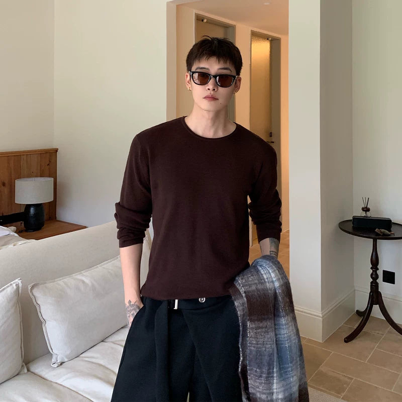 Suéter de malha com gola redonda de lã 