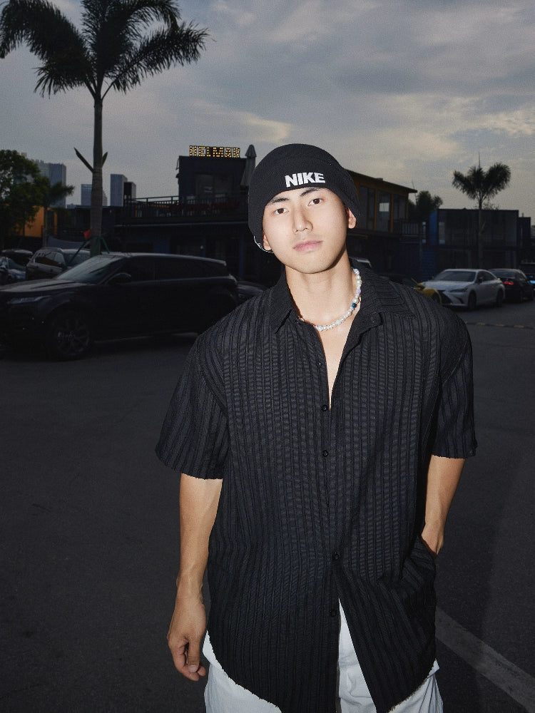 Lockere gestreifte Kurzarmbluse 