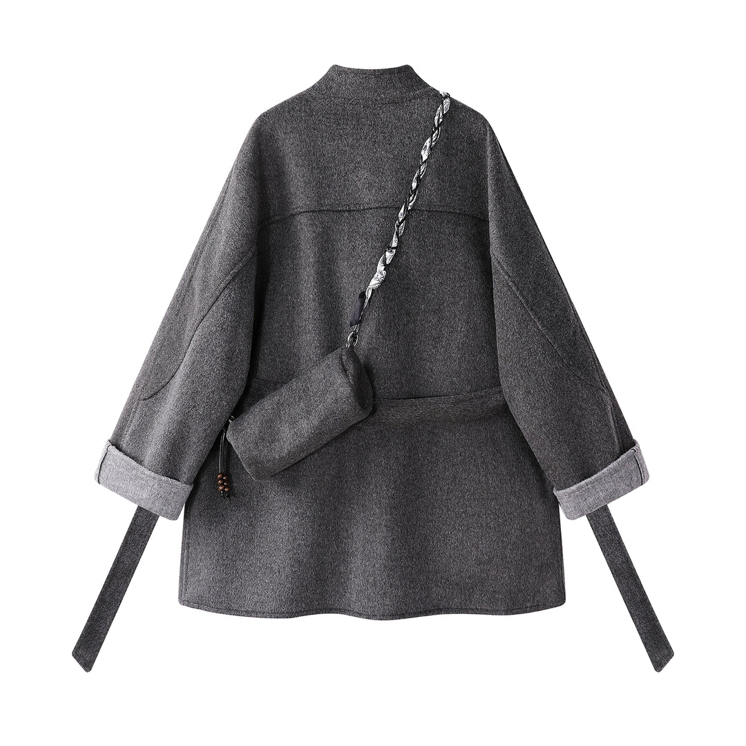 Wool Stand-Collar Colorblock Winter Coat
