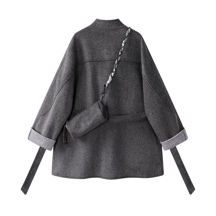Wool Stand-Collar Colorblock Winter Coat