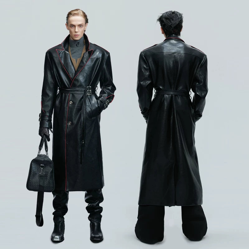 Deconstructed Crocodile-Texture Leather Coat