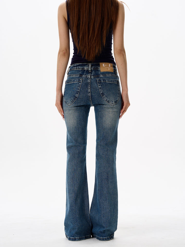 Pantalones de mezclilla ajustados de campana retro 