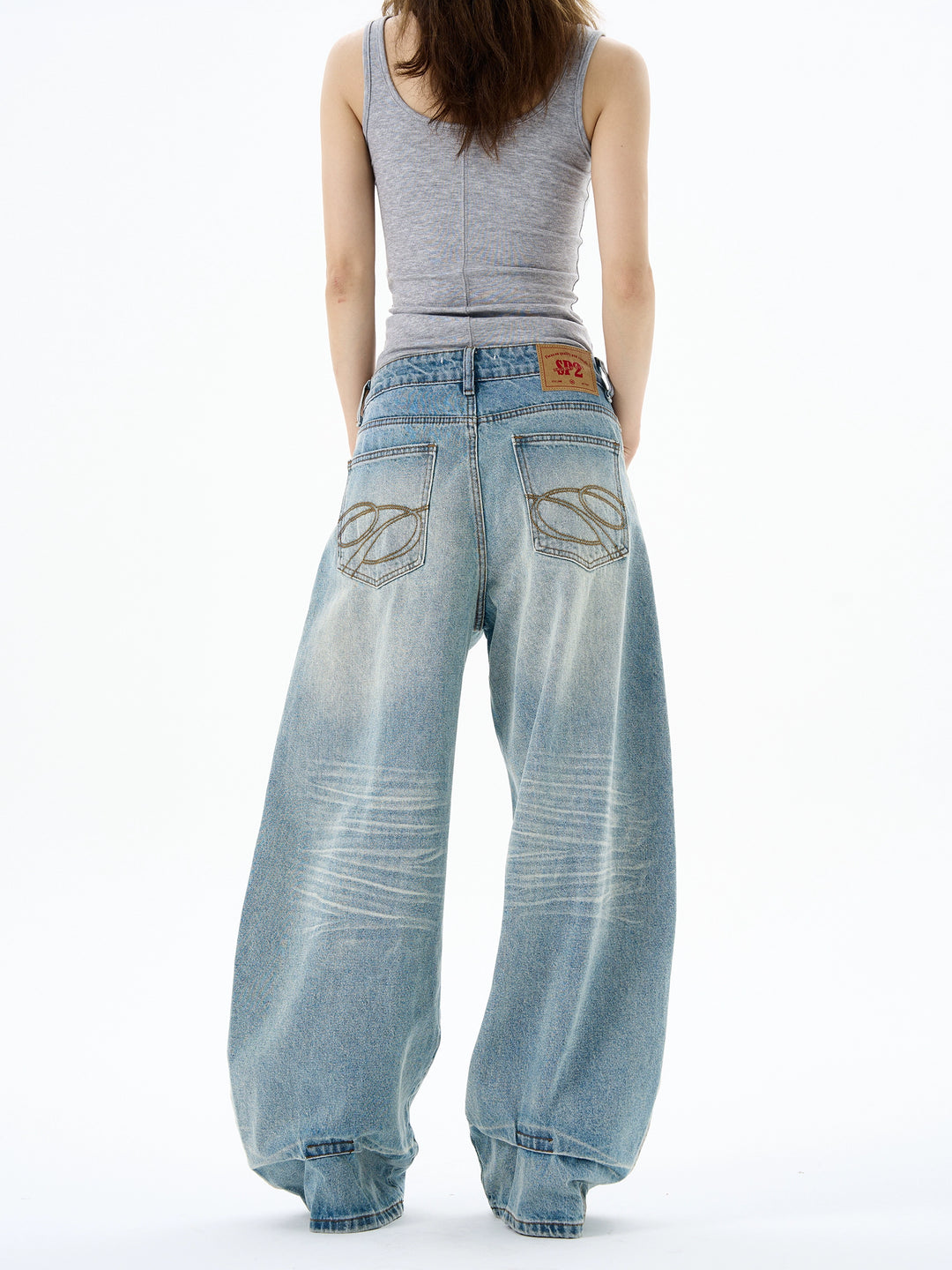 Pantalones de mezclilla retro de pierna ancha 