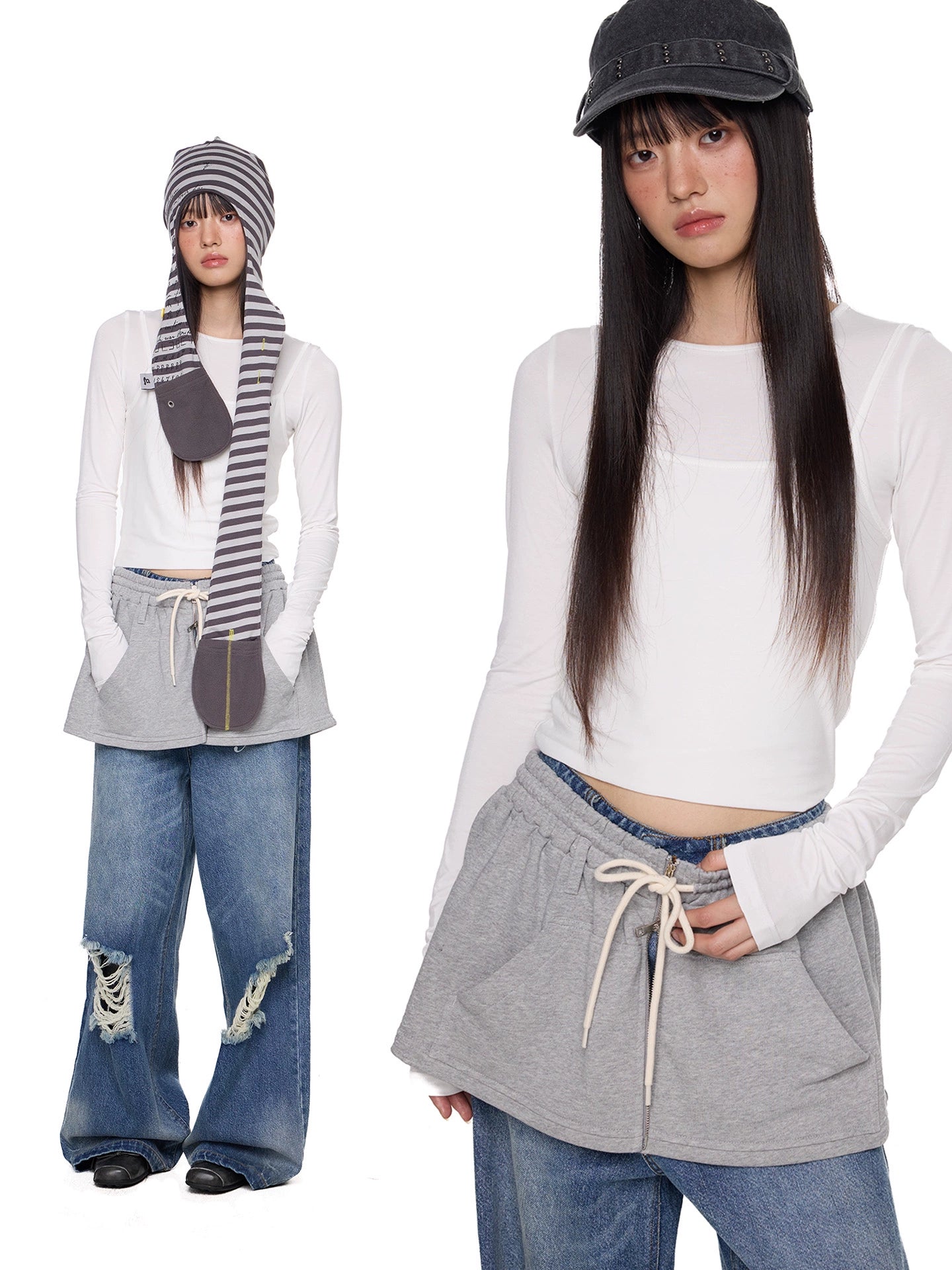 بلوزة بتصميم ضيق وأكمام طويلة مع ياقة مدورة 