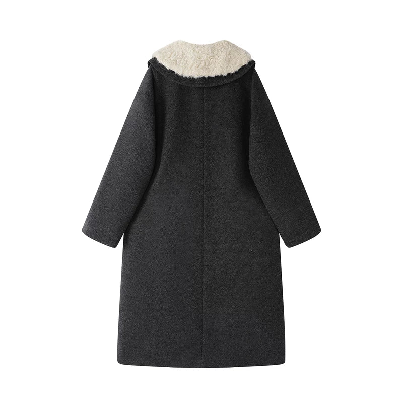 מעיל פליס ארוך עם כפתורי קרן 