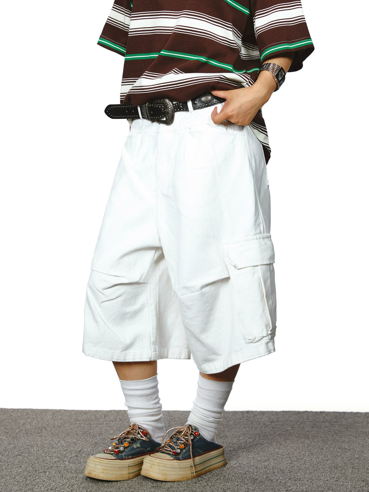 Pleated Wide-Leg Cargo Cropped Pants