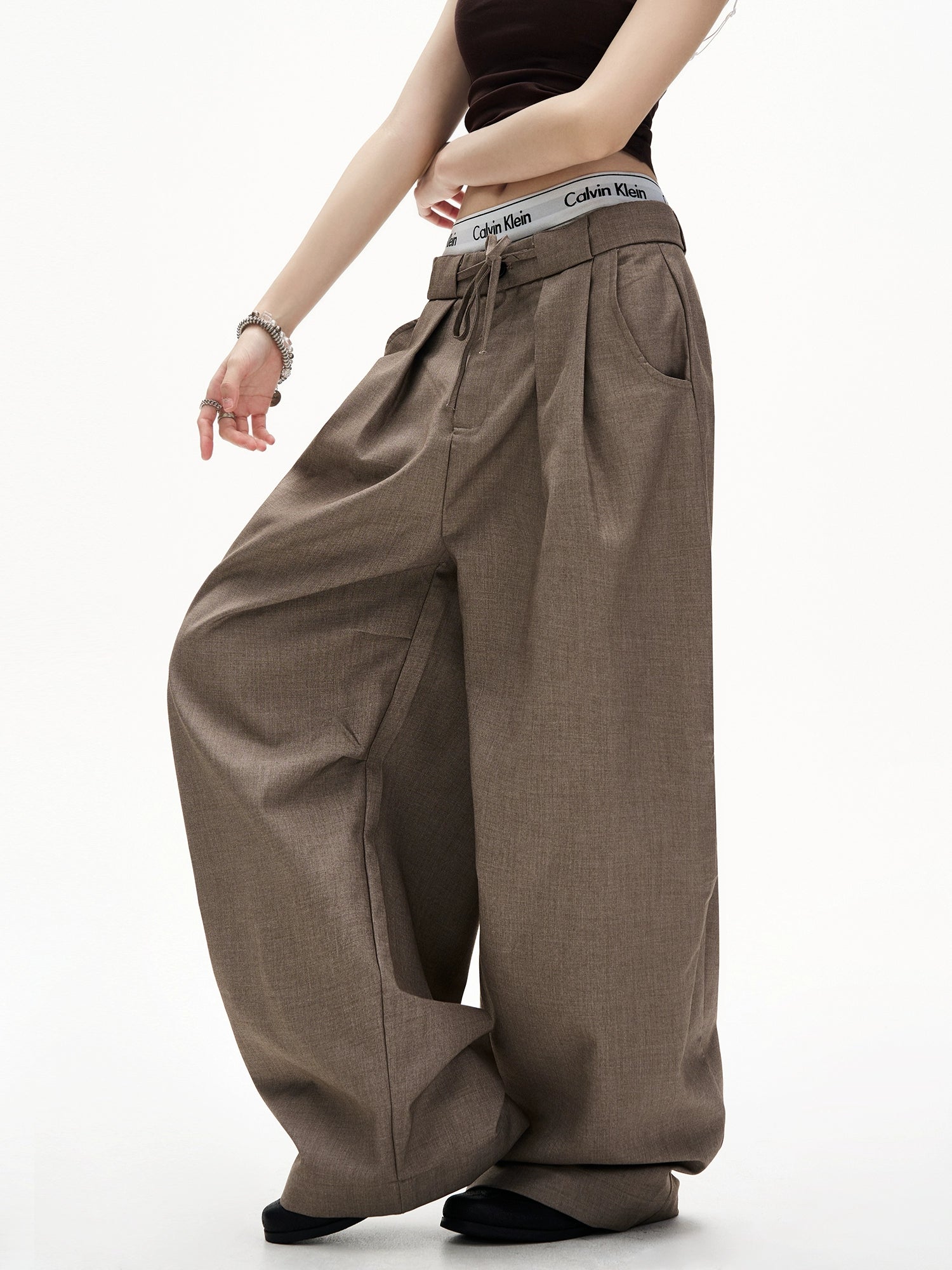 Faltenrock Weite Bein Elastischer Taillenbund Hose 