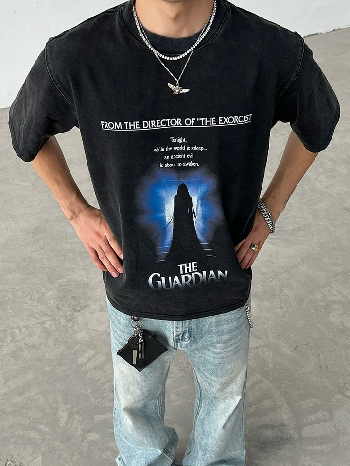 Camiseta Solta de Algodão com Estampa de Filme de Ficção Científica 