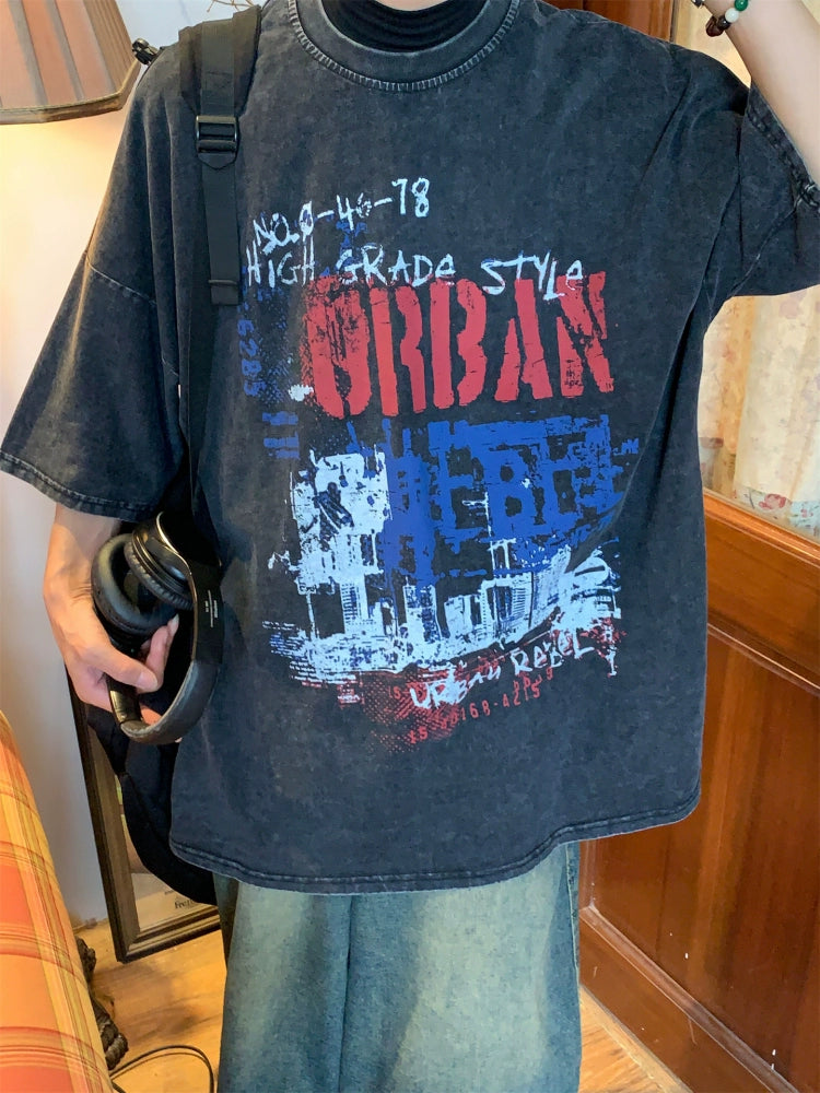 オーバーサイズのグラフィティプリントショートスリーブTシャツ 