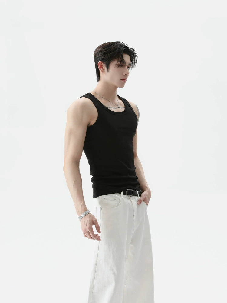 슬림 핏 민소매 리브드 스포츠 조끼 
