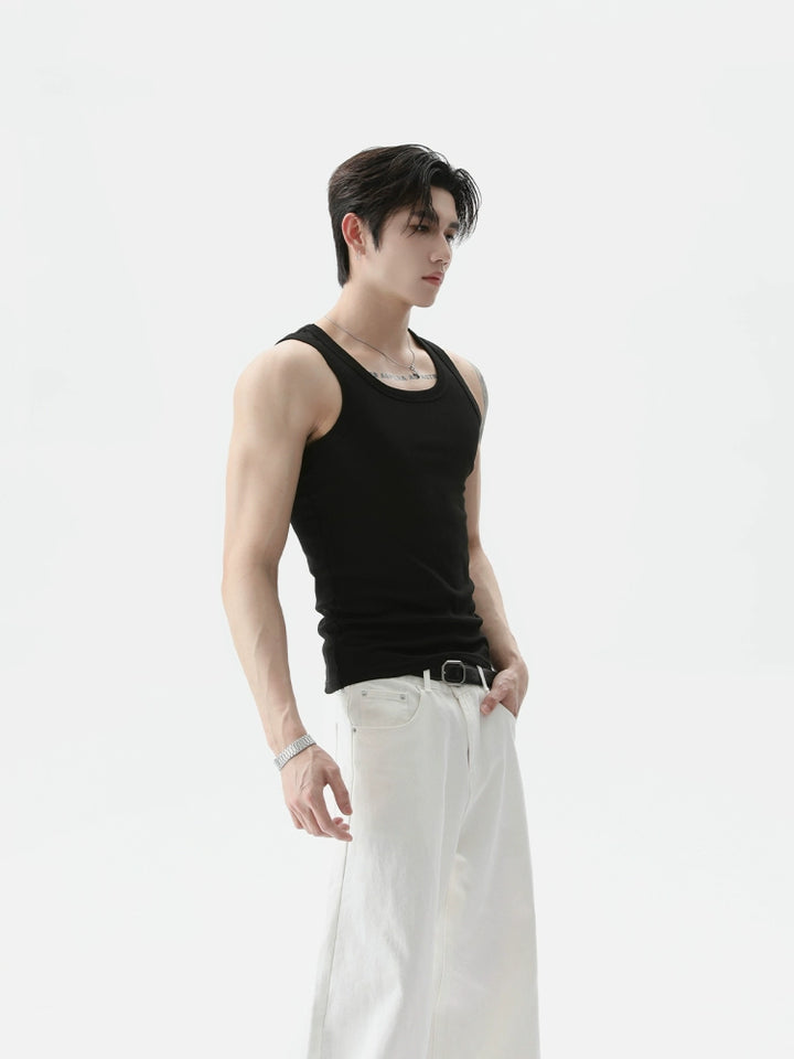 슬림 핏 민소매 리브드 스포츠 조끼 