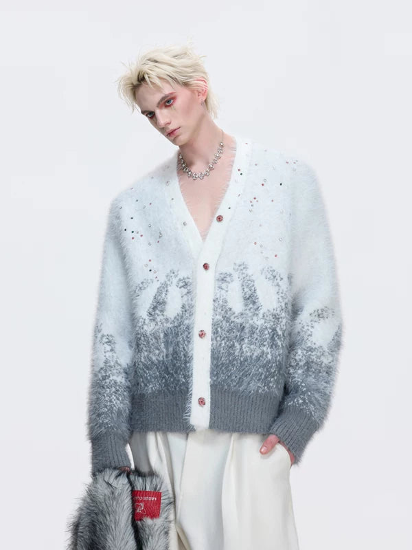 Кардиган с блестками и пушистым эффектом для Рождества 