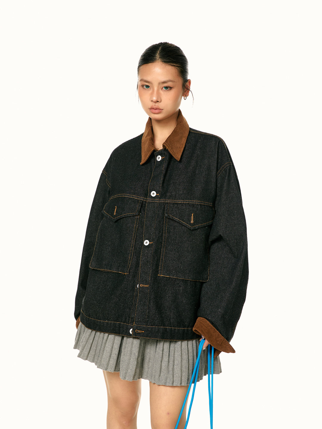 Corduroy Lapel Stitching Denim Jacket