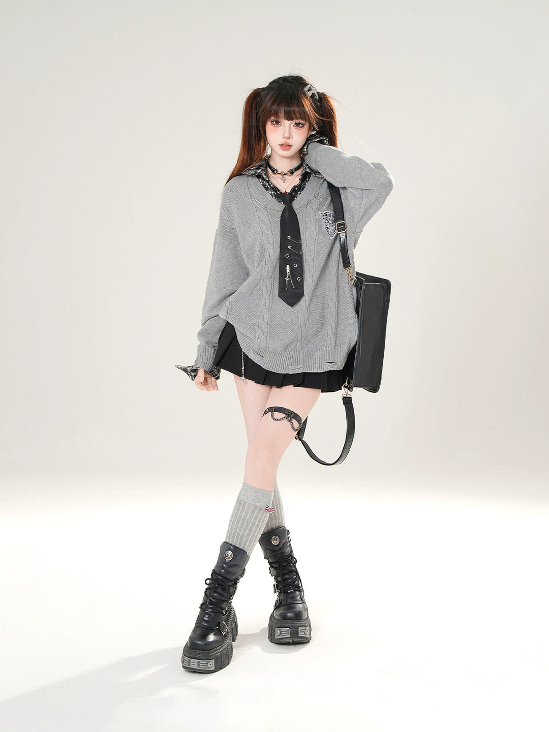 Plaid Collar Knit Sweater