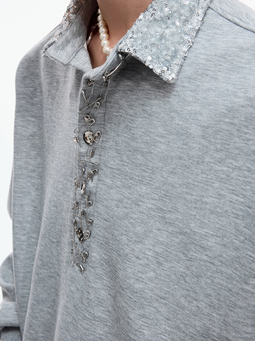 Sweter polo z cekinowym kołnierzykiem z długim rękawem 