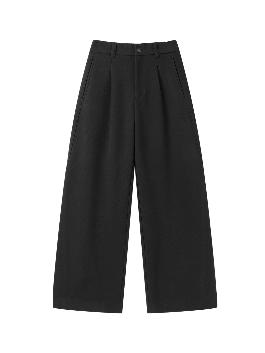 Pantalons décontractés en laine plissée à coupe droite 