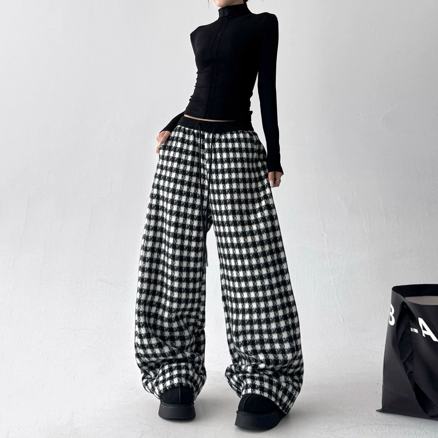 Plaid Wide Leg Casual Loose Pants