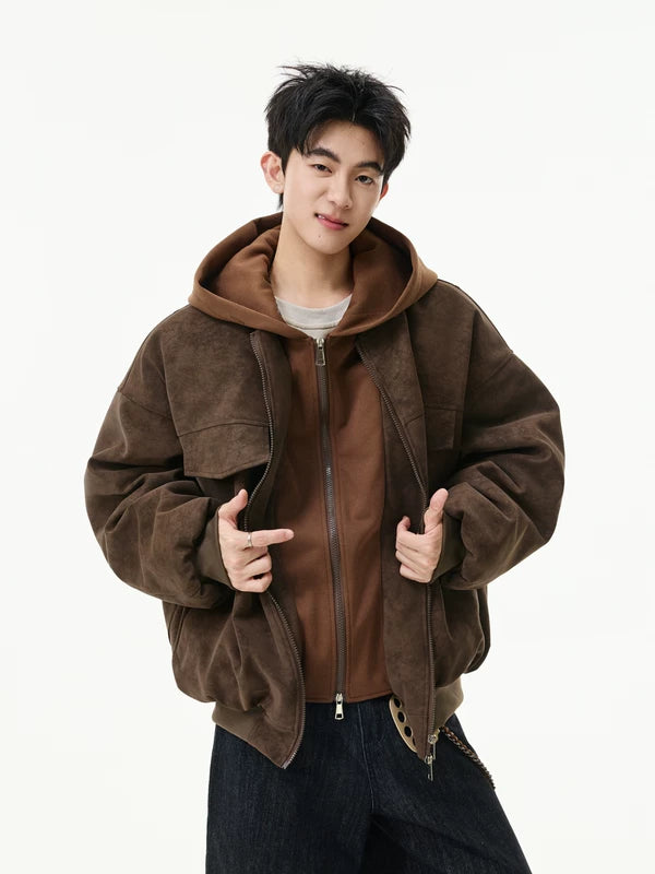 Chaqueta acolchada de algodón con capucha de cuero sintético 