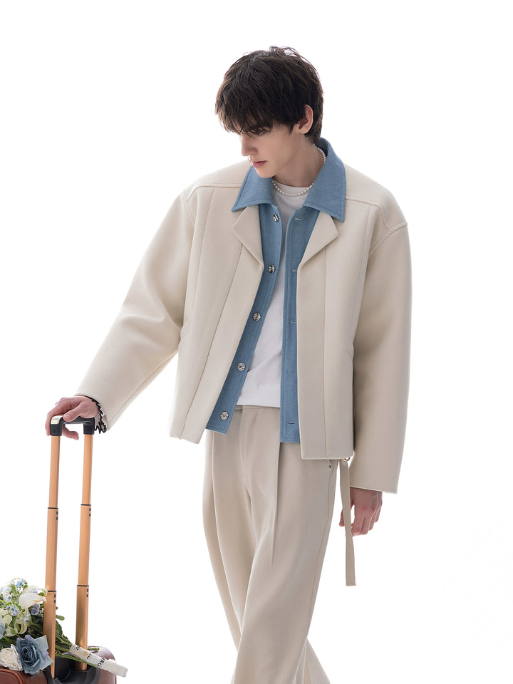 Wool Blend Fake Two-Piece Jacket