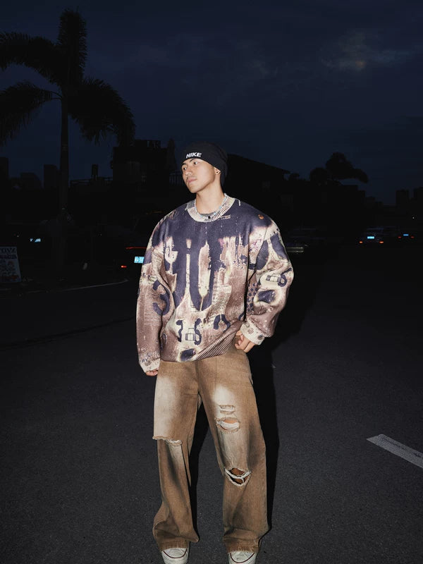 Maglione a maglia con stampa allover Retro Street 