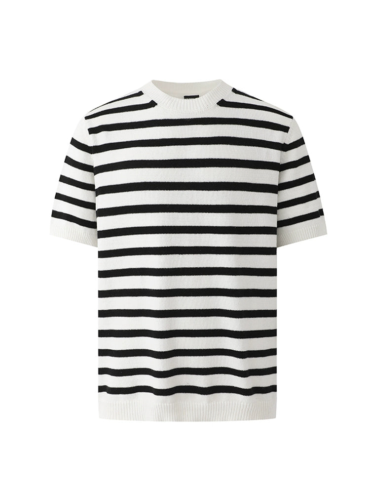 Striped Knitted Short Sleeve Crewneck Top