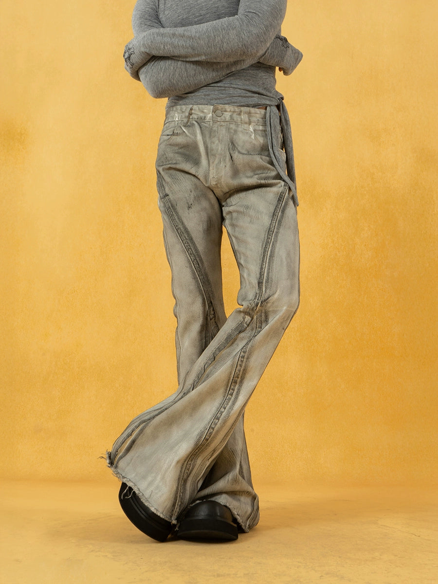 Distressed Flared Extra-Long Retro Pants