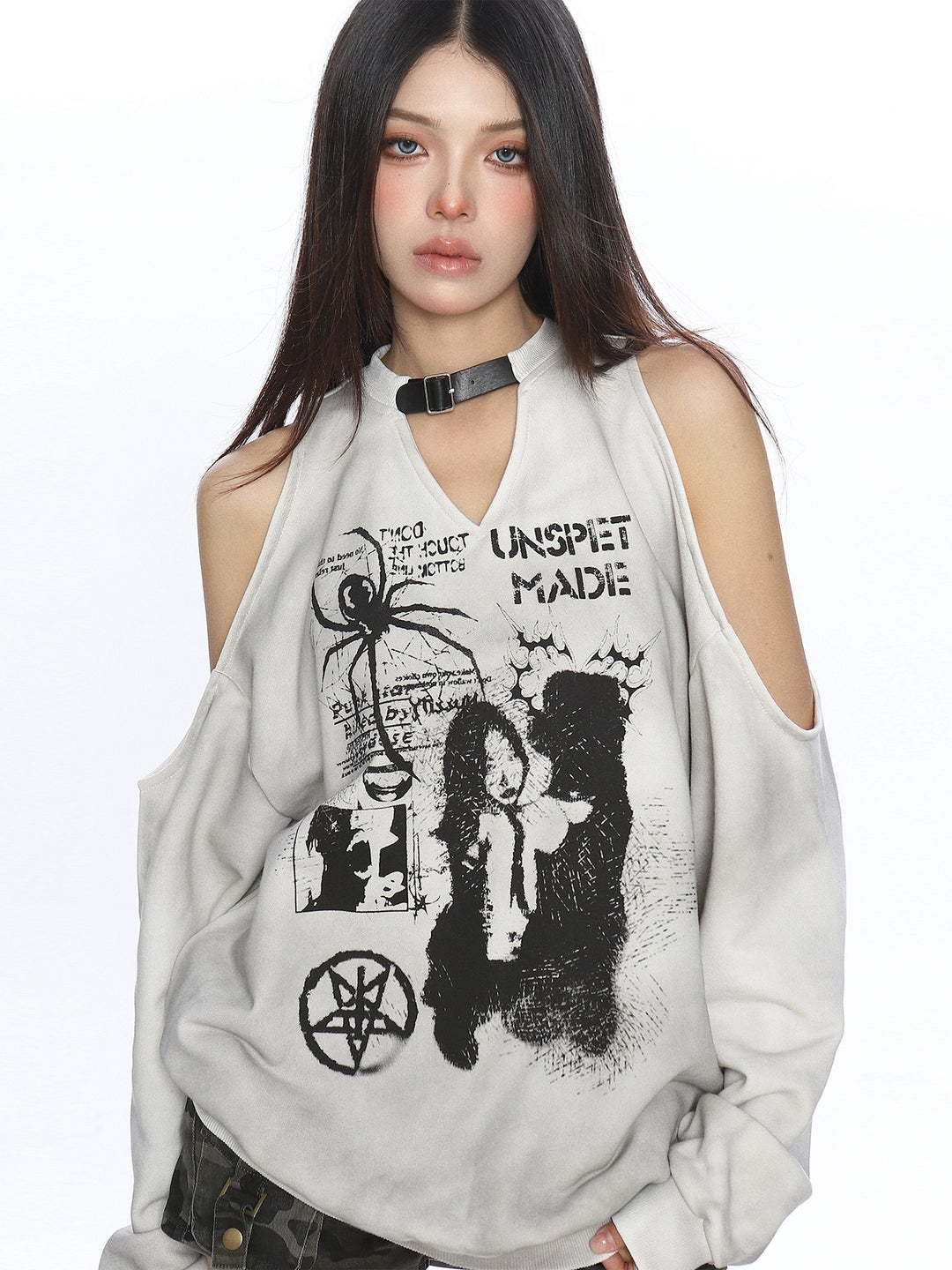 Off-Shoulder Spider Graphic Sweatshirt