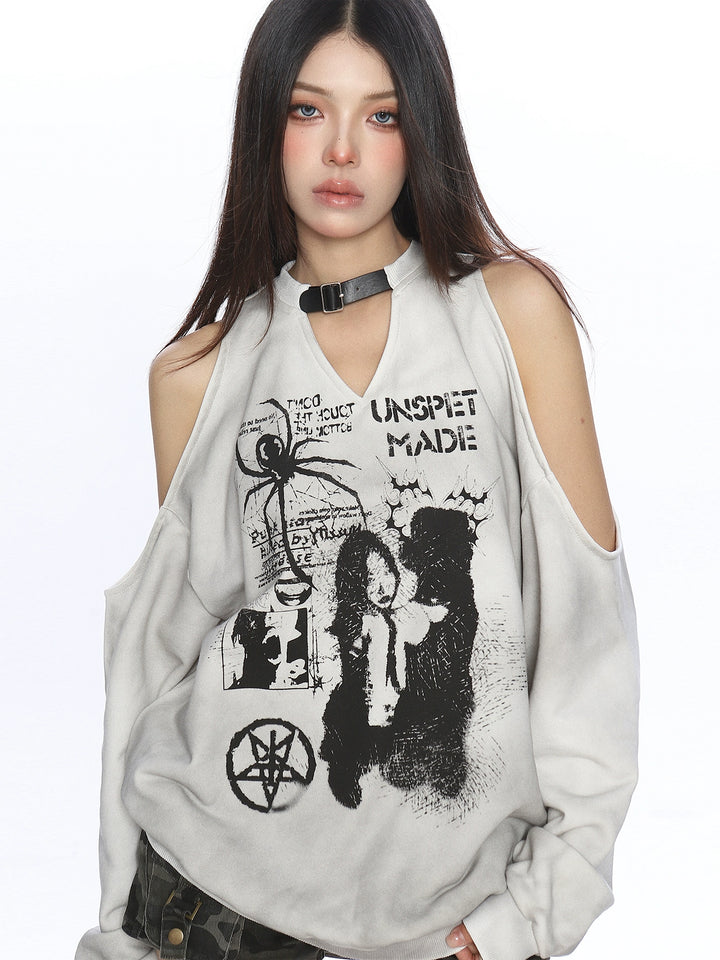 Off-Shoulder Spider Graphic Sweatshirt