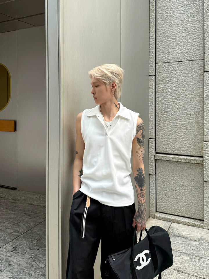 Sleeveless Lapel Polo Shirt