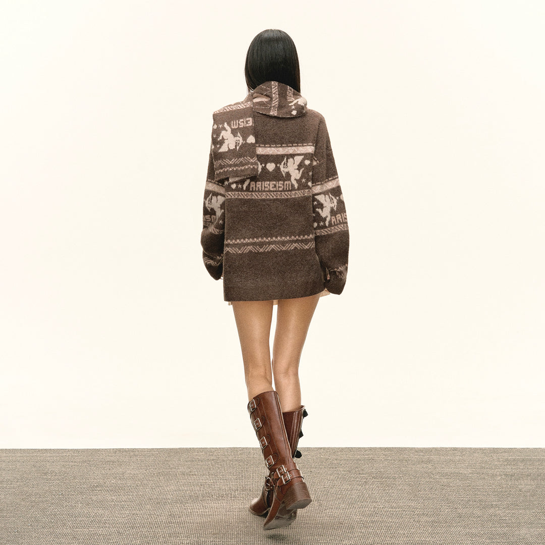 Retro Patterned Knit Pullover Sweater