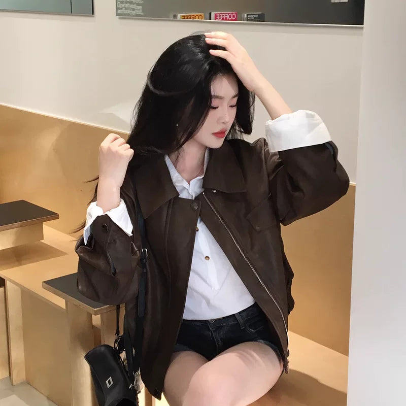 Retro PU Leather Short Motorcycle Jacket