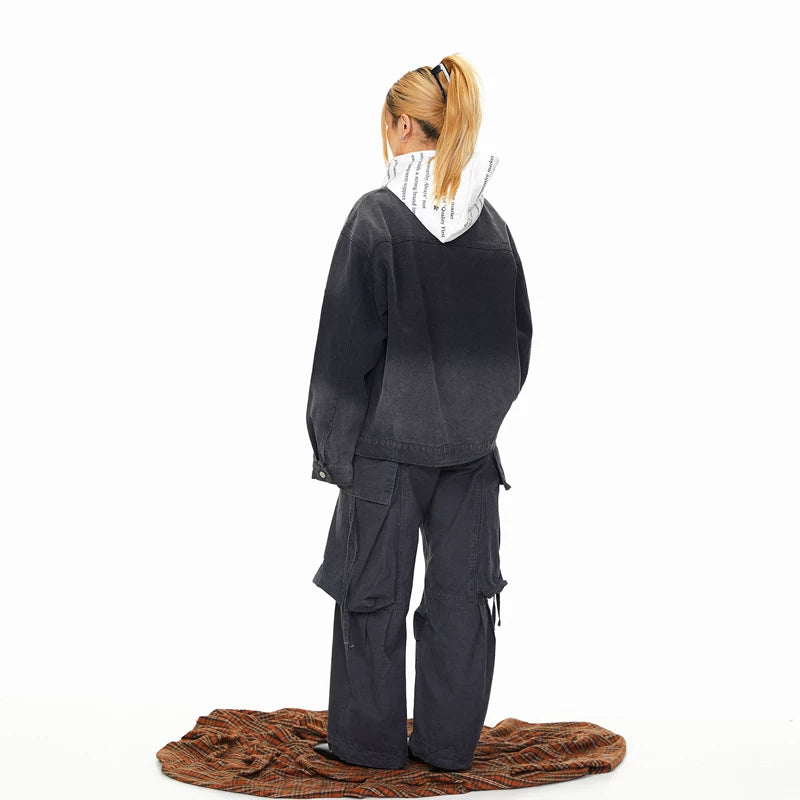 Lace Trim Angel Print Denim Jacket