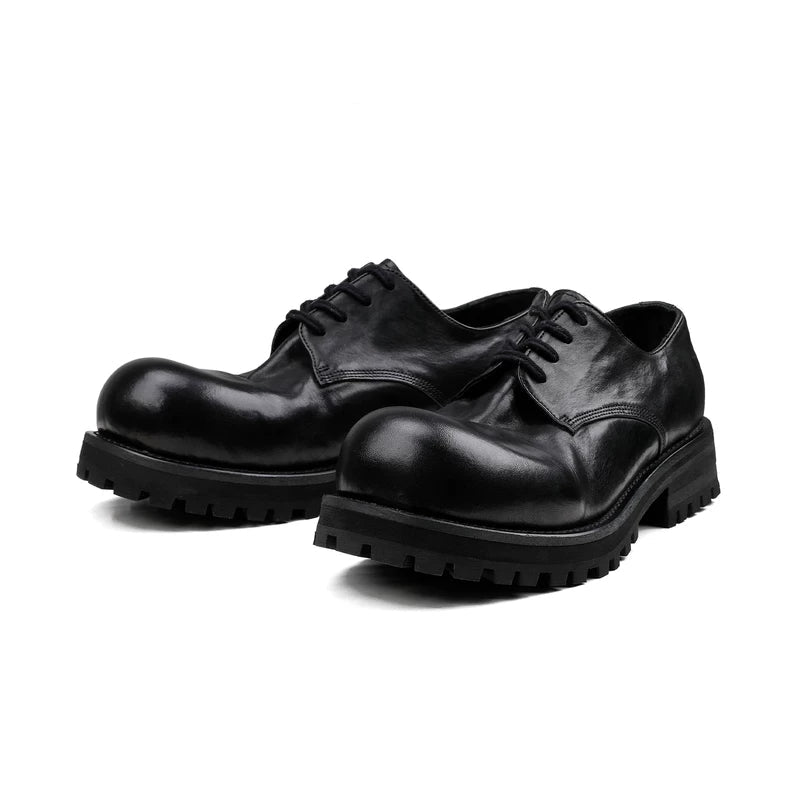 Washed Horsehide Round-Toe Derby Shoes