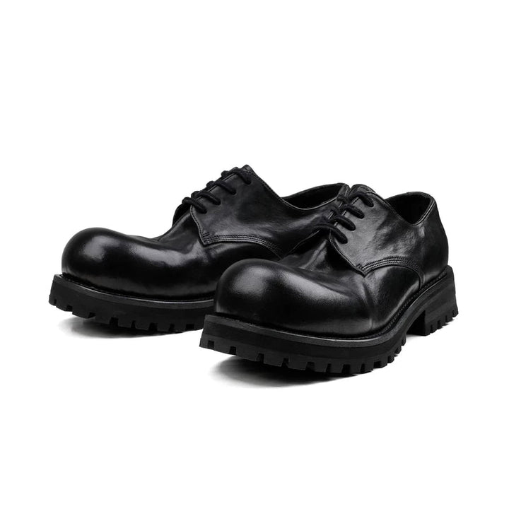 Washed Horsehide Round-Toe Derby Shoes
