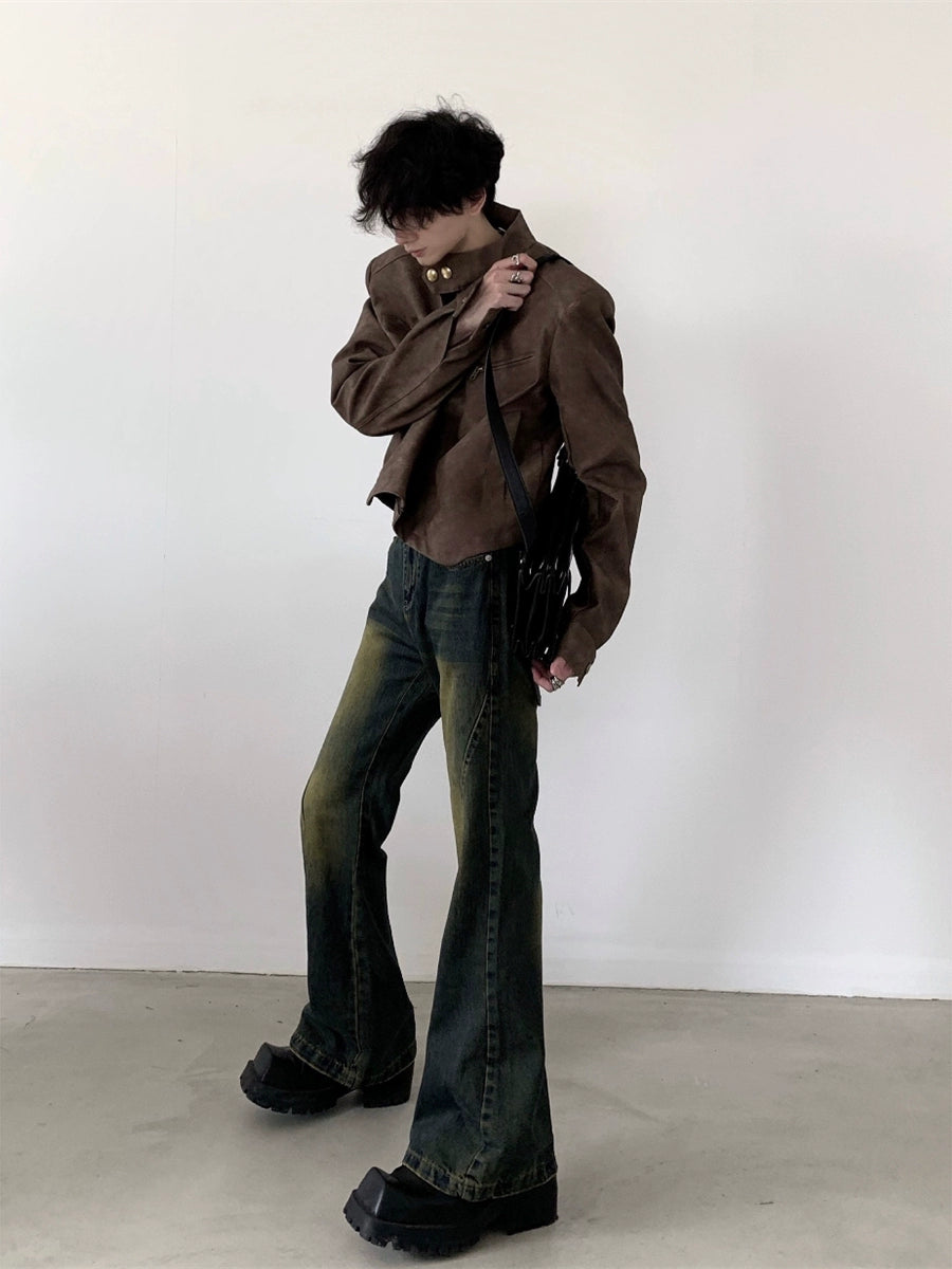 High Waist Flared Washed Distressed Pants