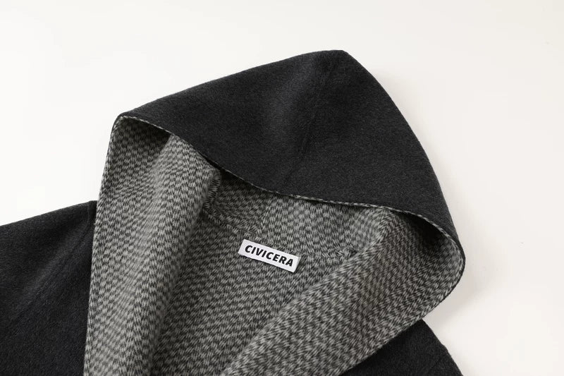 Mid-Length Hooded Wool Coat