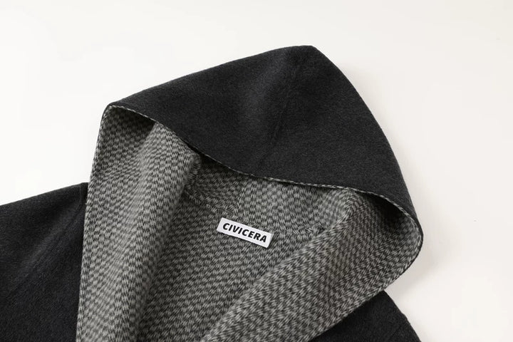 Mid-Length Hooded Wool Coat