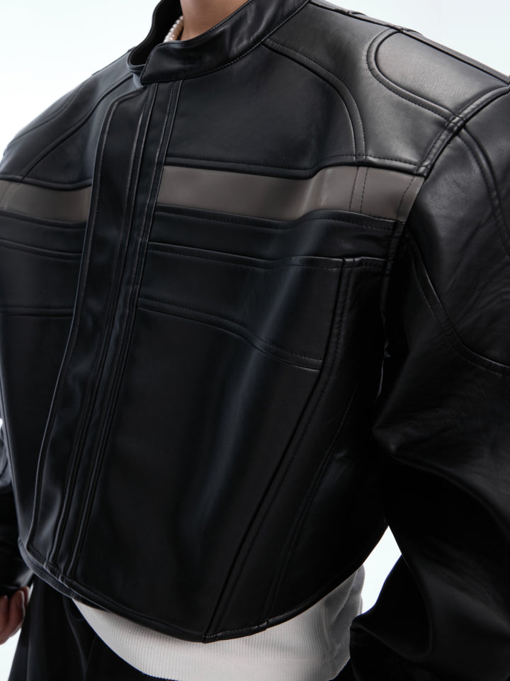 Stand-Up Collar Leather Jacket