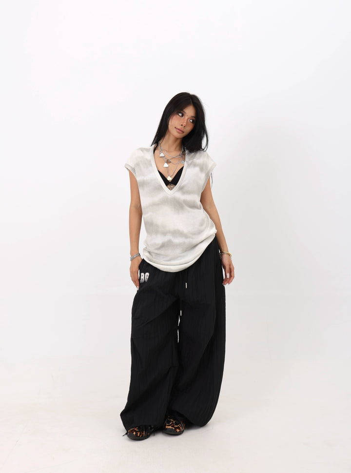Top V-Neck a Maniche Corte Larghe e Casual 