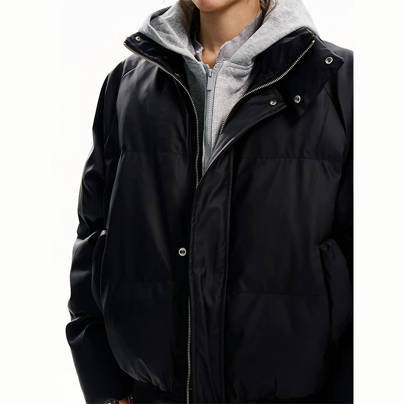 מעיל פוף עם קפוצ'ון מעור סינטטי פצ'וורק 