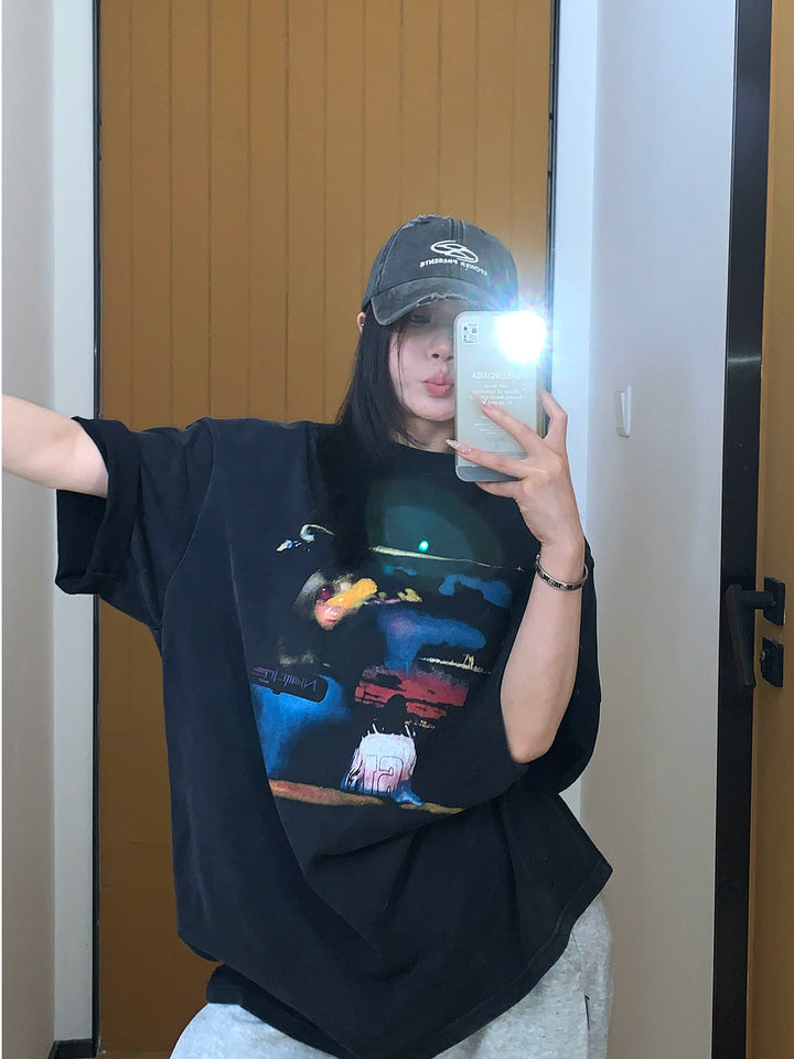 Graffiti Print Loose Fit Short Sleeve T-shirt