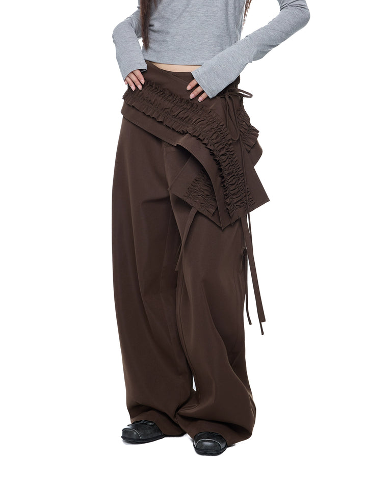 Twee-delige geplooide ruffle wijde broek 