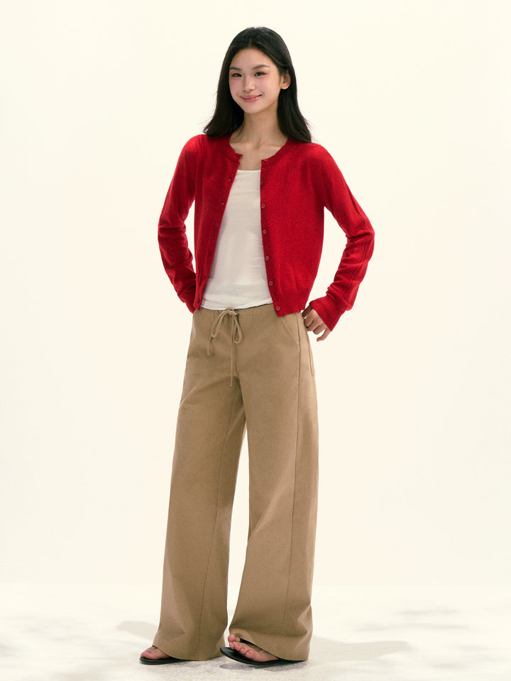 Sau Uld Rund Hals Strikket Cardigan 